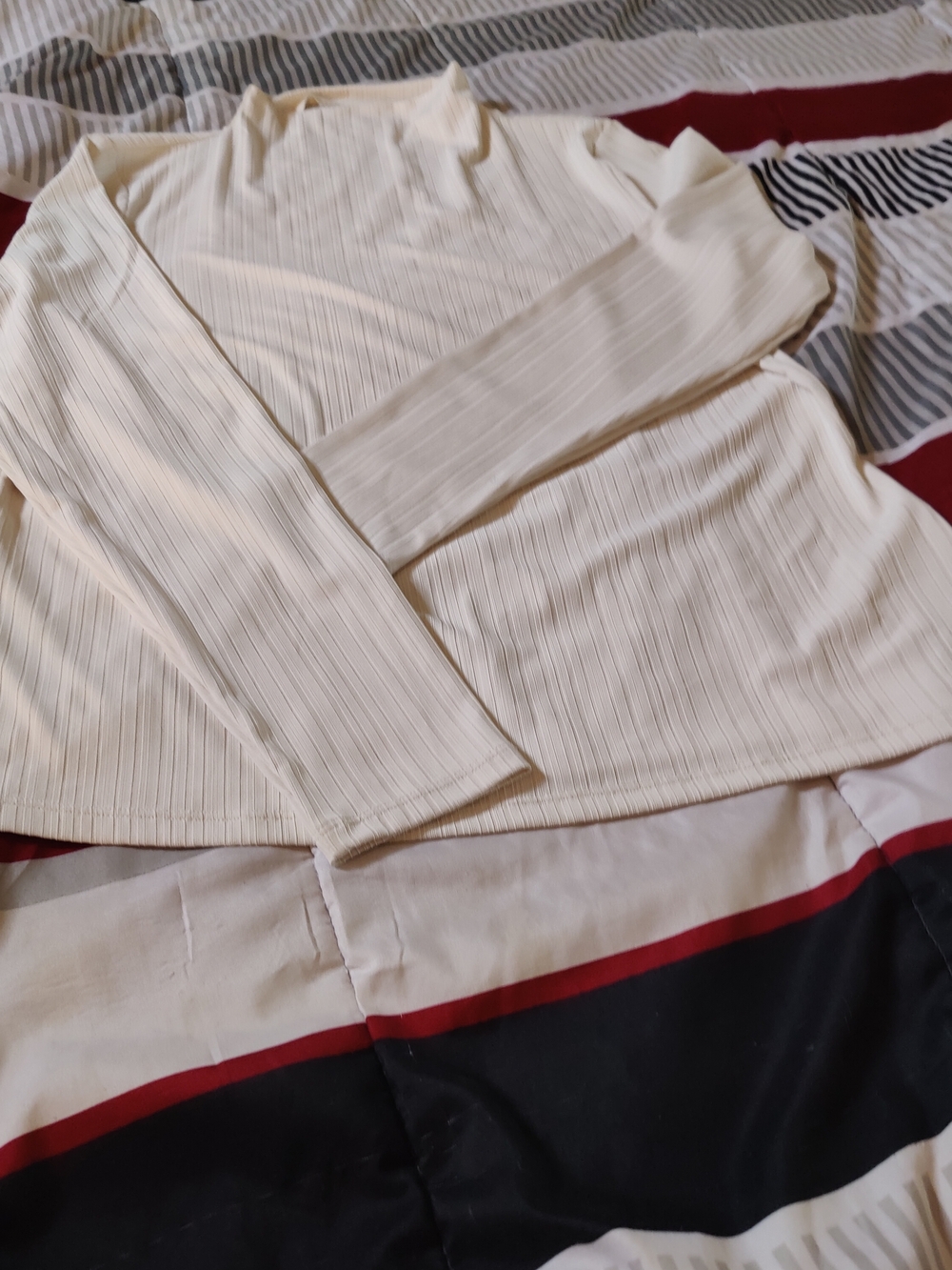 NWOT Cream Ribbed Long Sleeve Top - Picture 7 of 9